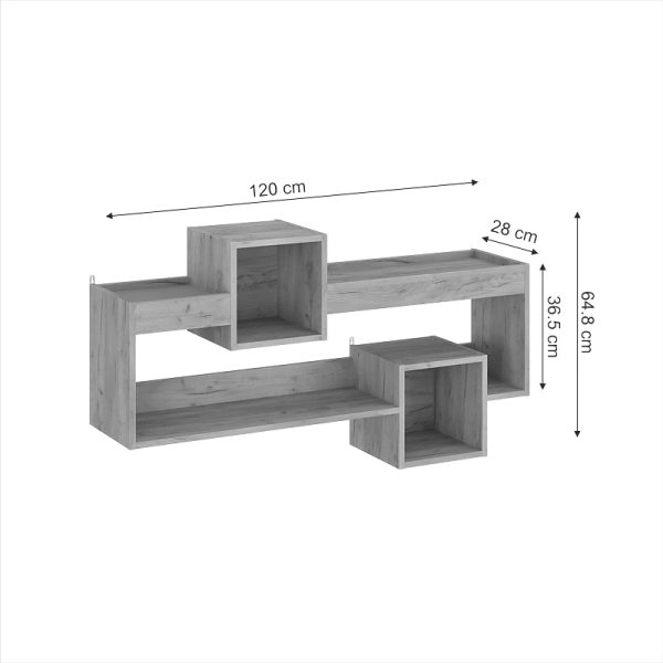 184 000105 4 5 Wall Shelf Shellie pakoworld in oak color 120x28x65cmIndoor furniture > Wall shelves
