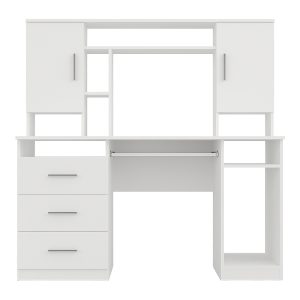 184 000118 2 3 Keldra pakoworld desk with drawers and cabinets in white color 140x59.8x142.2cmOffice furniture > Working desk