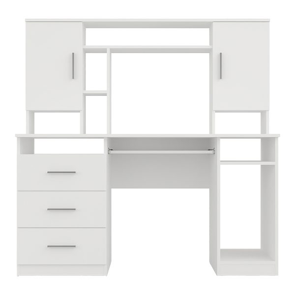 184 000118 2 3 Keldra pakoworld desk with drawers and cabinets in white color 140x59.8x142.2cmOffice furniture > Working desk