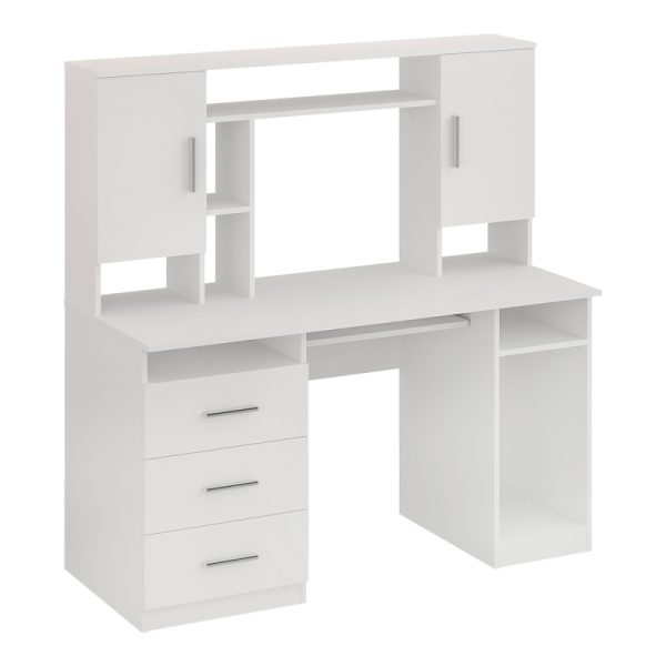 184 000118 6 Keldra pakoworld desk with drawers and cabinets in white color 140x59.8x142.2cmOffice furniture > Working desk