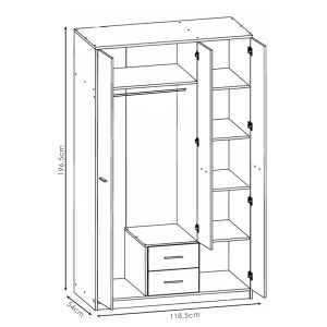 192 000019 2 2 Wardrobe Serenity pakoworld 3-leaf sonoma-white 118.5x54x196.5cmIndoor furniture > Wardrobes
