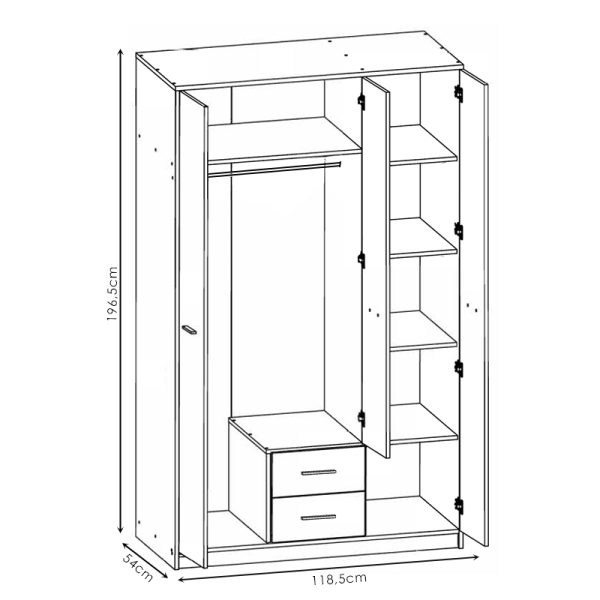 192 000019 2 2 Wardrobe Serenity pakoworld 3-leaf sonoma-white 118.5x54x196.5cmIndoor furniture > Wardrobes