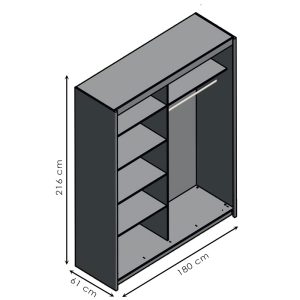 192 000023 2 3 Wardrobe with 2 sliding doors Elodie pakoworld with mirror white 180x61x216cmIndoor furniture > Wardrobes