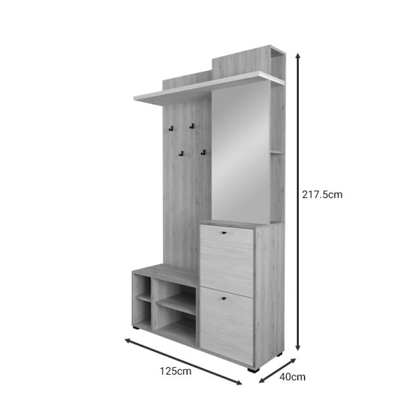 192 000038 2 2 Entrance furniture Louisen pakoworld with mirror oak-white melamine 125x40x217.5cmIndoor furniture > Entrance furniture
