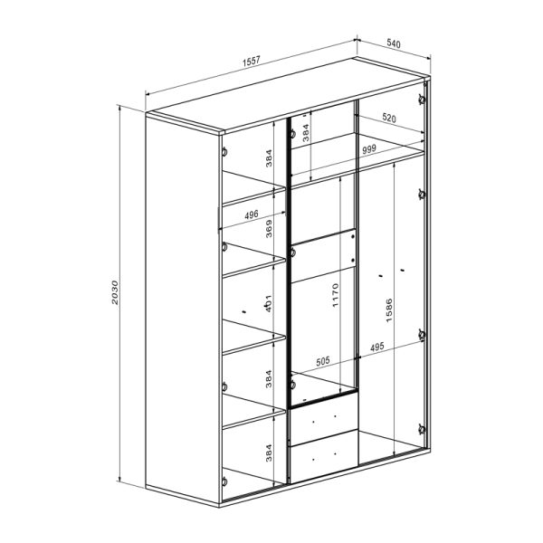192 000044 2 2 Rutenia pakoworld melamine wardrobe in oak shade 155.7x54x203cmIndoor furniture > Wardrobes