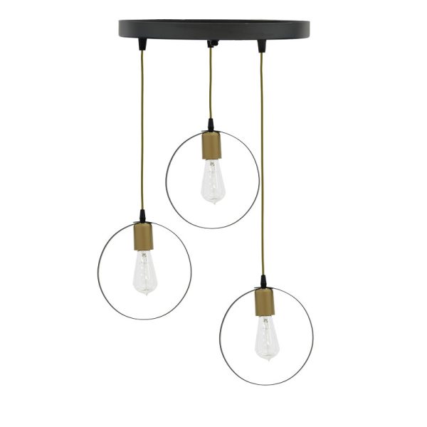 193 000056 9 3-light ceiling light Kasper pakoworld E27 black-gold D30x79cmLighting > Ceiling