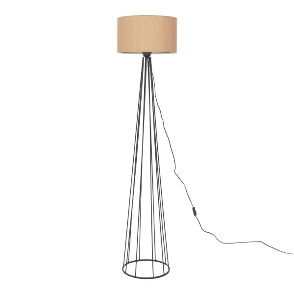 193 000096 5 Floor lamp Florencia pakoworld Ε27 beige fabric-black metal D40x125cmLighting > Floor