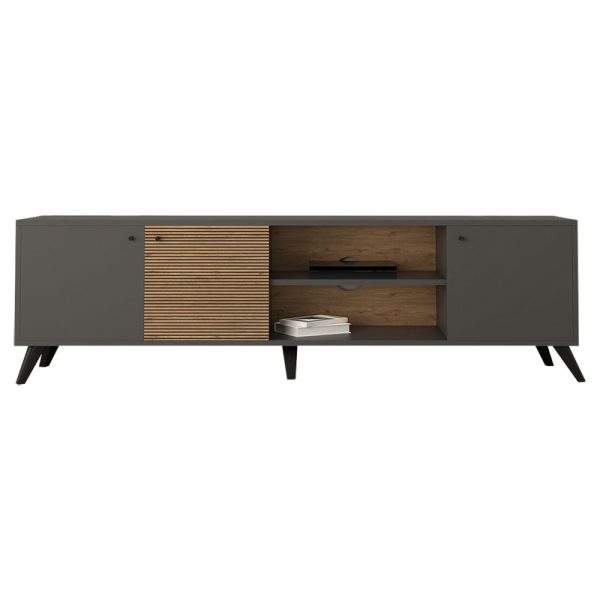 197 000172 2 7 Tv stand Flipter pakoworld melamine dark grey-sonoma-black 180x40x51cmIndoor furniture > TV stands