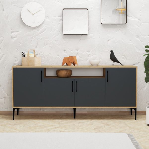 197 000179 2 2 Buffet Fumomel pakoworld melamine natural-dark grey-black 180x40,5x78cmIndoor furniture > Buffets