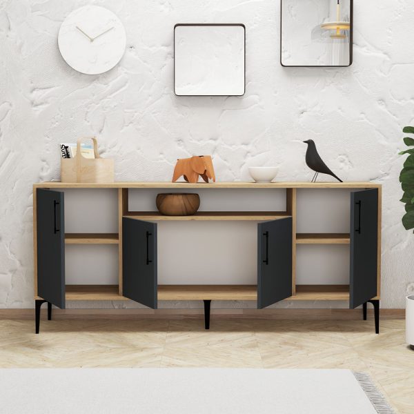197 000179 3 2 Buffet Fumomel pakoworld melamine natural-dark grey-black 180x40,5x78cmIndoor furniture > Buffets