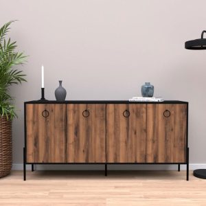 197 000181 2 2 Buffet Twely pakoworld melamine walnut-black 160x40,5x79cmIndoor furniture > Buffets