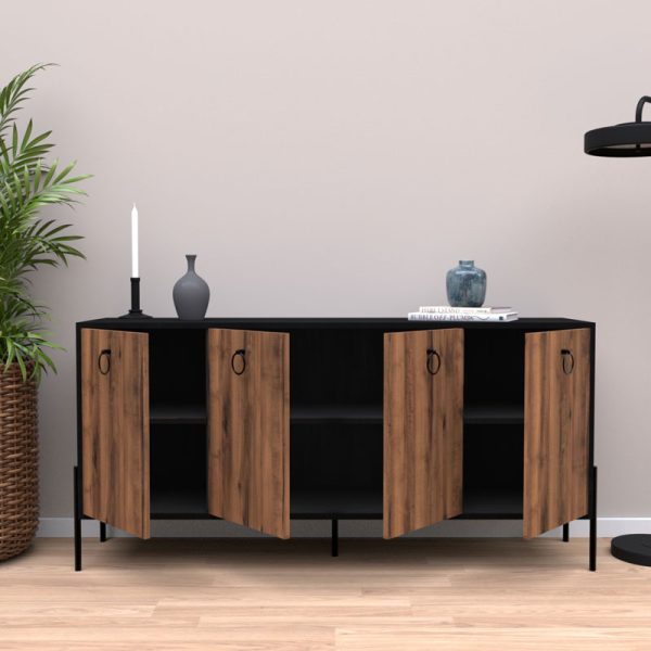 197 000181 3 2 Buffet Twely pakoworld melamine walnut-black 160x40,5x79cmIndoor furniture > Buffets