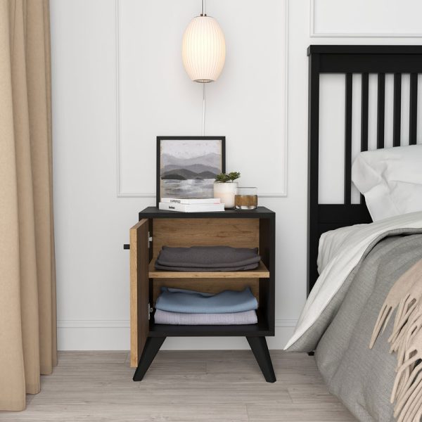 197 000203 2 3 Bedside Flipter pakoworld melamine oak-black 40x40x55cmIndoor furniture > Bedside tables