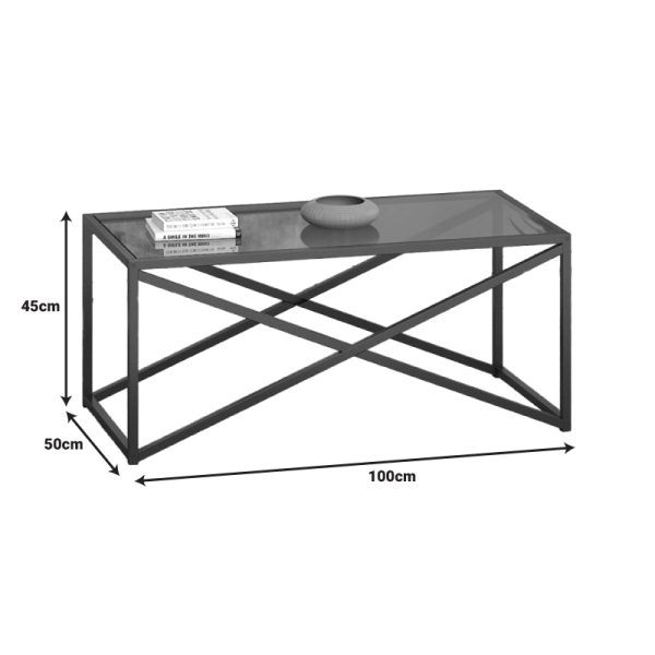 197 000260 3 2 Metal coffee table Susona pakoworld in black shade smoke glass 100x50x45cmIndoor furniture > Coffee tables