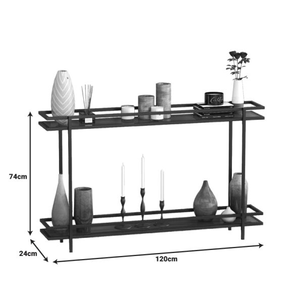 197 000263 2 5 Metal console with smoke glass surface Matly pakoworld in black shade 120x24x74cmIndoor furniture > Drawers-consoles