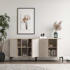 197 000268 2 3 Vetine pakoworld sideboard in gray-beige color and marble-look surface 180x45x80cmIndoor furniture > Buffets