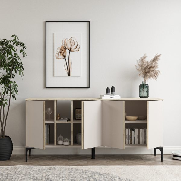 197 000268 2 3 Vetine pakoworld sideboard in gray-beige color and marble-look surface 180x45x80cmIndoor furniture > Buffets