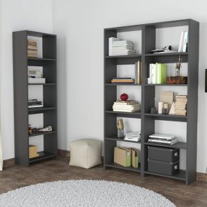197 000280 2 2 Rabuku pakoworld bookcase in anthracite shade 146x22x160cmIndoor furniture > Bookshelves