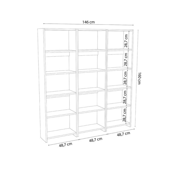 197 000280 3 2 Rabuku pakoworld bookcase in anthracite shade 146x22x160cmIndoor furniture > Bookshelves