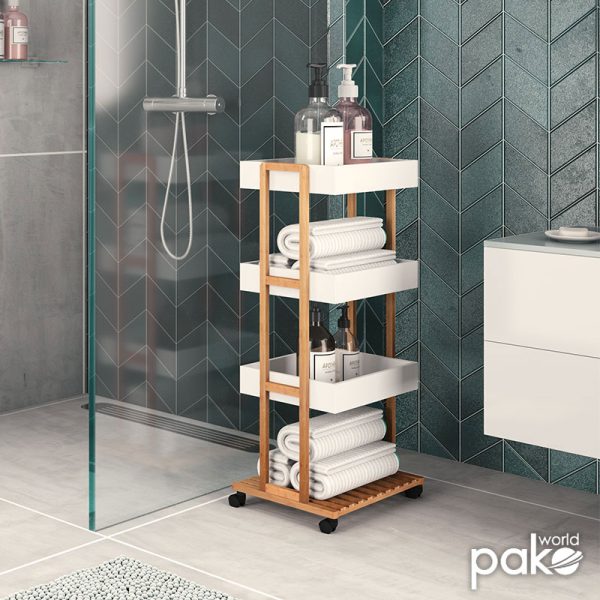 199 000011 2 9 4-Tier trolley Irene pakoworld wooden color natural-white 41x30x88cmIndoor furniture > Home organization > Kitchen > Trolley