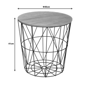199 000642 2 2 Side table Kumi pakoworld oak mdf table surface and black metal D40x41cmIndoor furniture > Tables auxiliary