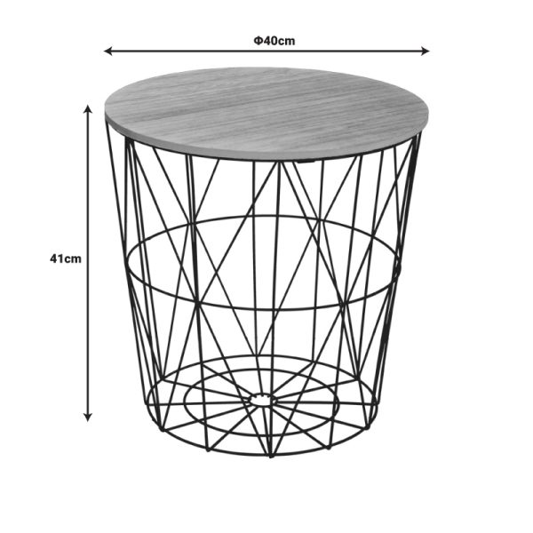 199 000642 2 2 Side table Kumi pakoworld oak mdf table surface and black metal D40x41cmIndoor furniture > Tables auxiliary