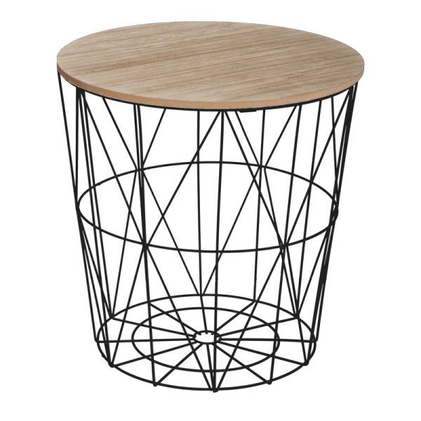 199 000642 3 Side table Kumi pakoworld oak mdf table surface and black metal D40x41cmIndoor furniture > Tables auxiliary