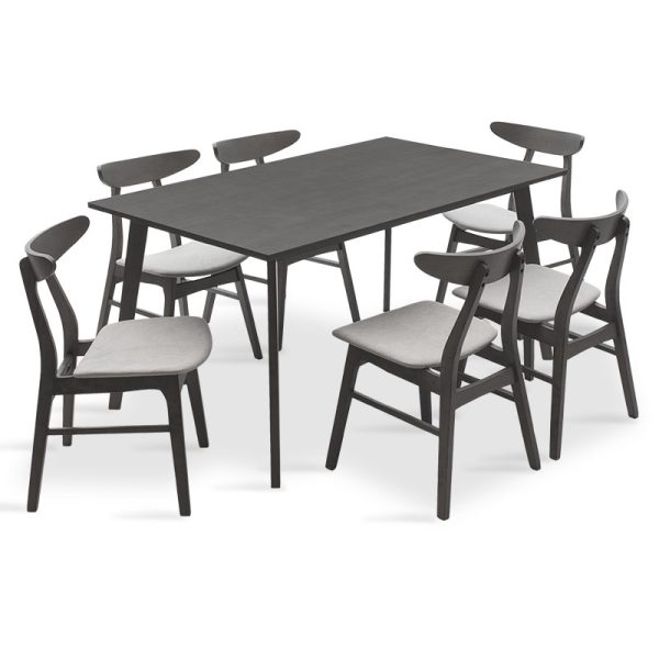 200 000191 6 Dining set Benson - Orlean pakoworld 7pcs 150x90x75cm in rustic grey - γκρι fabricIndoor furniture > Dinning sets