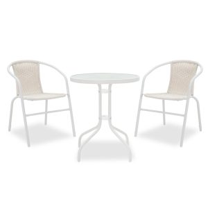 200 000299 1 Watson-Obbi garden dining set 3pcs pakoworld metal white-glass Φ60x70cmOutdoor furniture > Garden food table