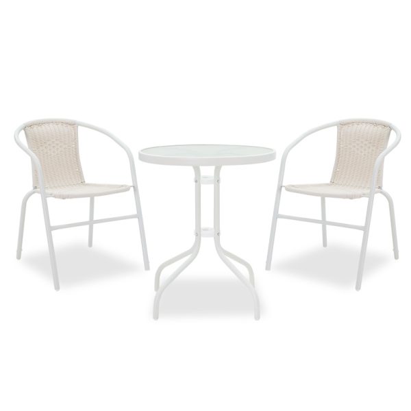 200 000299 1 Watson-Obbi garden dining set 3pcs pakoworld metal white-glass Φ60x70cmOutdoor furniture > Garden food table