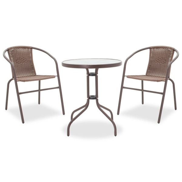 200 000300 13 Dining set 3pcs Watson-Obbi pakoworld metal-pe brownOutdoor furniture > Garden food table