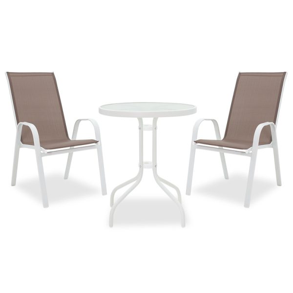 200 000307 13 Garden dining set 3pcs Calan-Watson pakoworld metal white-textilene brownOutdoor furniture > Garden food table