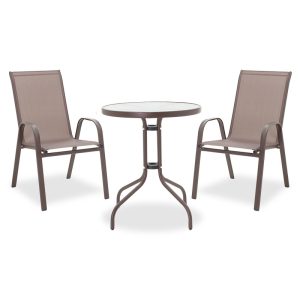 200 000308 12 Dining table Watson-Calan set of 3 pakoworld metal-textilene brown D60x70cmOutdoor furniture > Garden food table