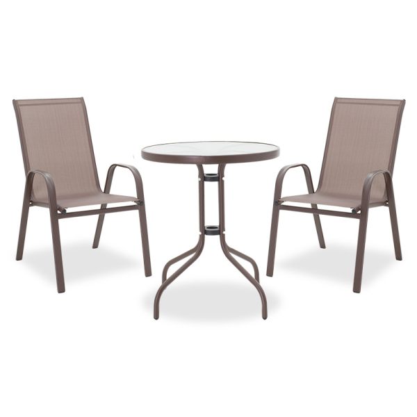 200 000308 12 Dining table Watson-Calan set of 3 pakoworld metal-textilene brown D60x70cmOutdoor furniture > Garden food table