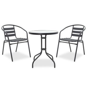 200 000311 8 Watson-Tade pakoworld dining table set of 3 pieces black metal-glass D60x70cmOutdoor furniture > Garden food table