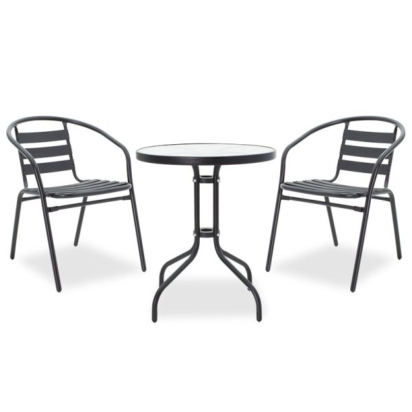 200 000311 8 Watson-Tade pakoworld dining table set of 3 pieces black metal-glass D60x70cmOutdoor furniture > Garden food table