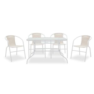 200 000313 7 Dining table Ensure-Obbi I set of 5 pakoworld metal-pe whiteOutdoor furniture > Garden food table