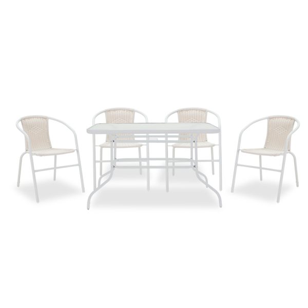 200 000313 7 Dining table Ensure-Obbi I set of 5 pakoworld metal-pe whiteOutdoor furniture > Garden food table