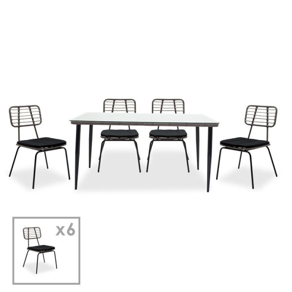 200 000355 5 Naoki dining set 7pcs pakoworld metal black pe gray.EASTER OFFERS