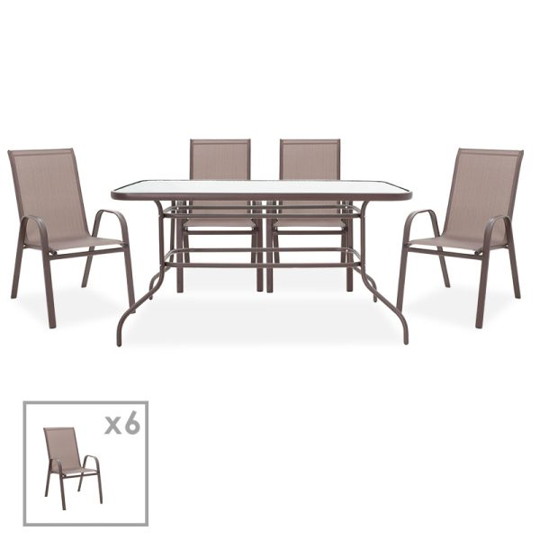 200 000384 13 Dining table Ensure-Calan set 7pcs pakoworld metal-textilene brownOutdoor furniture > Garden food table