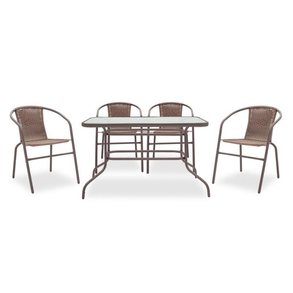 200 000385 9 Dining table Ensure-Obbi set 7pcs pakoworld metal-pe brownOutdoor furniture > Garden food table