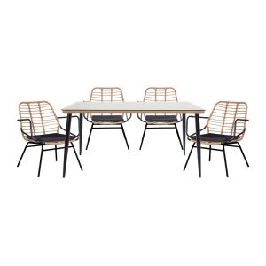 200 000753 6 Dining table Naoki A pakoworld set of 5 natural rattan-black metal-glass 160x90x78cmOutdoor furniture > Garden food table