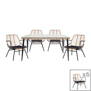 200 000754 6 Dining table Naoki B pakoworld set of 7 natural rattan-black metal-glass 160x90x78cmOutdoor furniture > Garden food table
