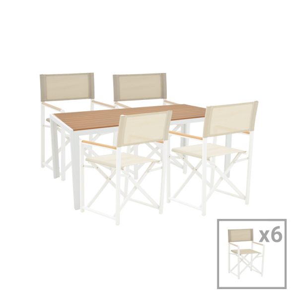 200 000767 6 Mabu-Nares dining table set of 7 pakoworld white aluminum and plywood in natural color 180x90x72.5cmOutdoor furniture > Garden food table