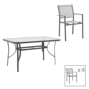 200 000915 12 Dining table Ensure-Confidence set of 5 pakoworld metal in anthracite shade120x70x70cmOutdoor furniture > Garden food table