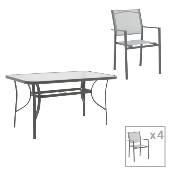 200 000915 12 Dining table Ensure-Confidence set of 5 pakoworld metal in anthracite shade120x70x70cmOutdoor furniture > Garden food table