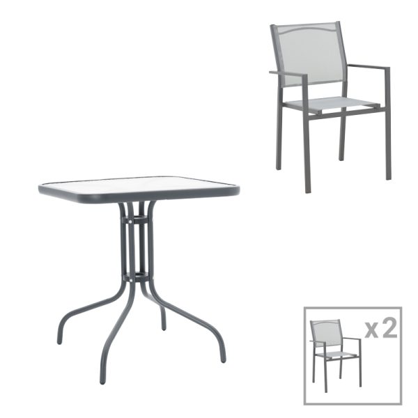 200 000916 11 Dining table Watson-Confidence set of 3 pakoworld metal in charcoal shade 70x70x70cmOutdoor furniture > Garden food table