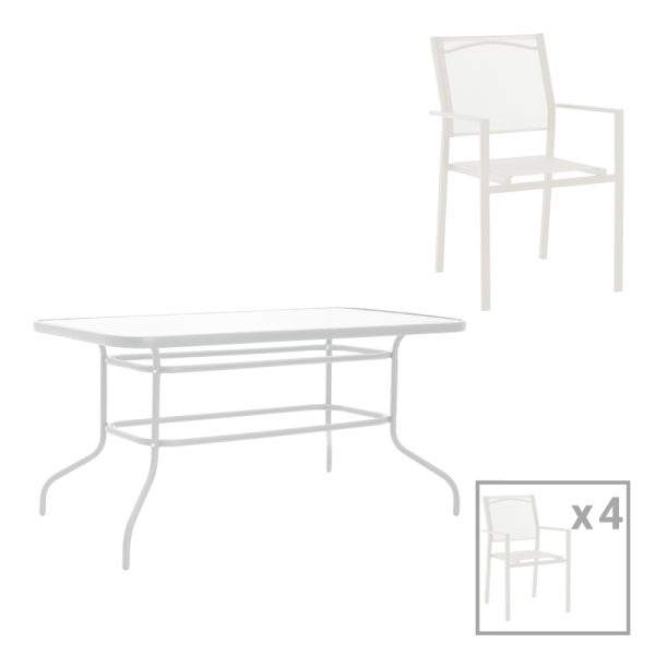 200 000918 7 Valor-Confidence dining table set of 5 pakoworld white metal 140x80x70cmEASTER OFFERS