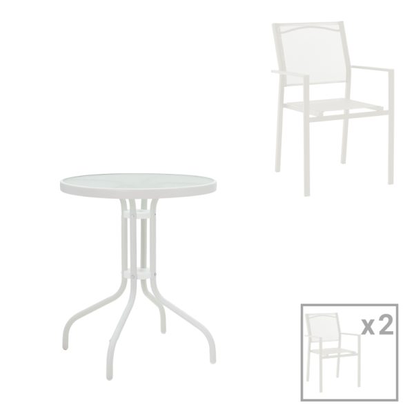 200 000919 7 Dining table Valor-Confidence B set of 3 pakoworld metal in white shade D60x70cmOutdoor furniture > Garden food table