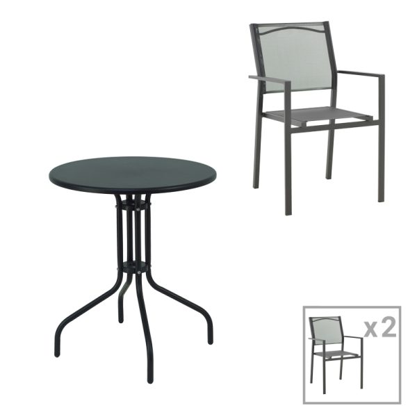 200 000920 10 Dining table Vergo-Confidence set of 3 pakoworld metal in black shade D60x70cmOutdoor furniture > Garden food table